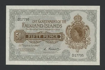 FALKLAND ISLANDS 50 Pence 1969 QEII Krause 11a  Uncirculated  Banknotes • £95