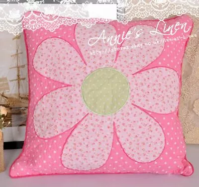 Handmade Girls Pink Daisy Stitched  Quilted Cushion Cover Laura Ashley • £18.50