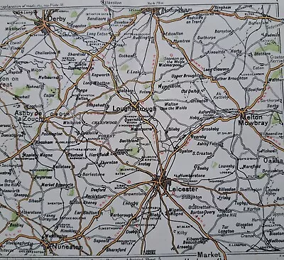 1908 Antique Leicestershire Road Map. Loughborough  Melton Mowbray. • £12.63