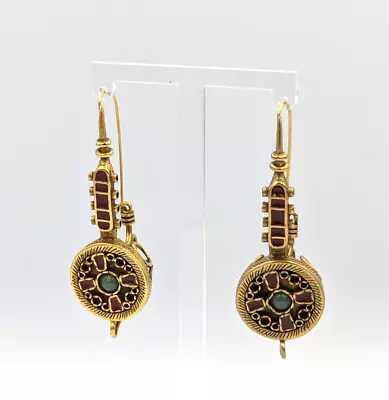 Metropolitan Museum Of Art MMA Gold Tone Brass Jade Enameling Earrings 1992 • $70