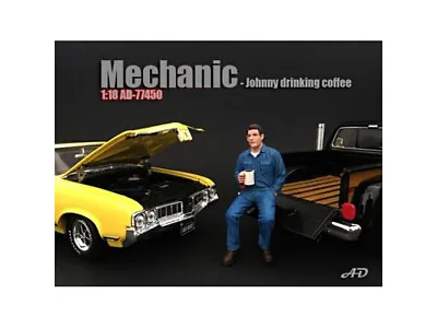 Mechanic Johnny Drinking Coffee Figurine / Figure For 1:18 Models By American Di • $19.08