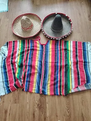 Adults Poncho And 2 Sombrero Hats • £6