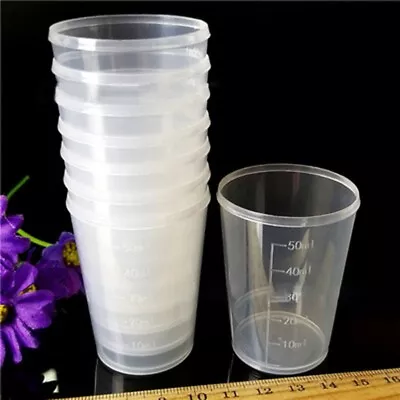 10*Medicine Medication Plastic Measure Guided Measuring Cup Container Pot 50ml • £5.71