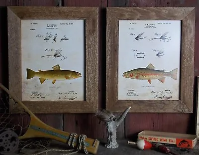 Vintage Fly Fishing Patent Art Prints (Set 2) 8x10 Unframed Rainbow Brown Trout • $14.95