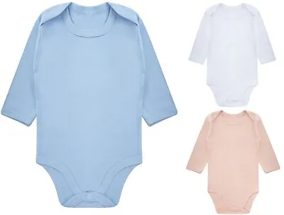 Plain LONG SLEEVE Body Suit Babies Baby Grow Gown Body Suit Sleep Vest Romper • £4.99