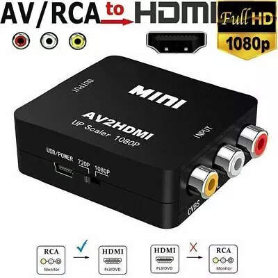 RCA AV To HDMI Converter Adapter Composite AV2HDMI Converter 1080P HDTV/DVD AU • $12.29