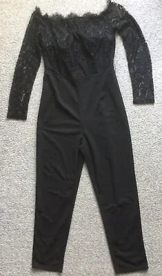Shein Ladies Black Lace 3/4 Sleeve Jumpsuit Sz M 10 • £5.99