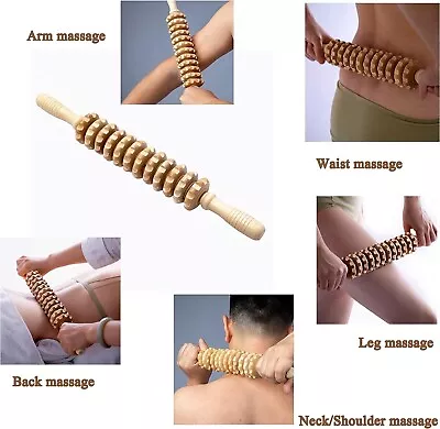 Zen 15''L Wood 11 Roller Trigger Point Stick Body Therapy Massager Muscle Relief • $11.40