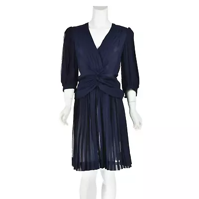 PHILIPPE VENET Rare Navy Blue Silk Chiffon Pleated Dress SIZE XS S 2-4 • $239