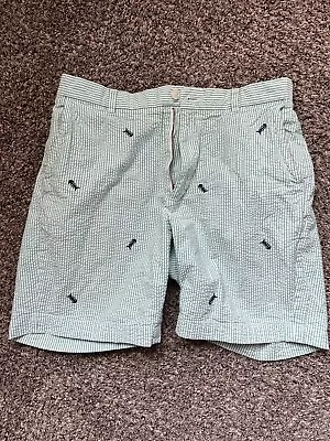 Brooks Brothers Men's Seersucker Shorts Green White Casual Golf Fish Preppy W36 • $18