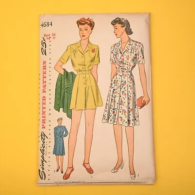 Vintage 1940s Simplicity Playsuit & Skirt Sewing Pattern - 4684 Bust 36 Complete • $50