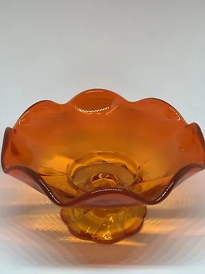 Viking Glass Footed Bowl Epic Persimmon Scalloped Edges Mid Century • $30