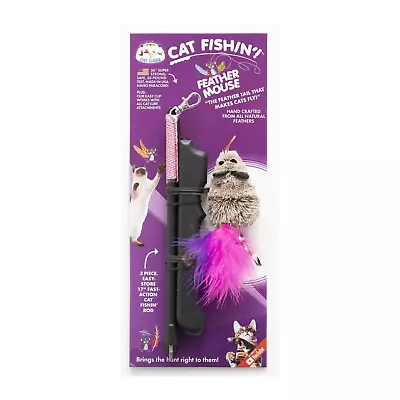 Cat Lures Cat Fishin' Rod Teaser Cat Toy - Feather Mouse • $42.95