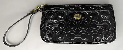 Coach Clutch Wristlet Purse Peyton Op Art Embossed Black Patent Leather • $63.99