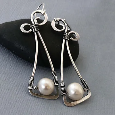 Vintage Silver Pearl Purple Crystal Hook Drop Earring Women Wedding Jewelry Gift • $2.06