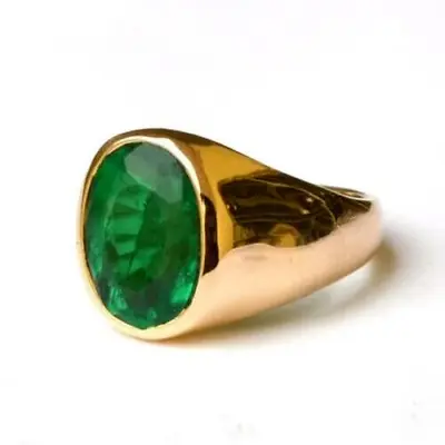 2.00 Ct Oval Cut Lab Created Green Emerald 14K Yellow Gold Plated Men's Ring • $167.70