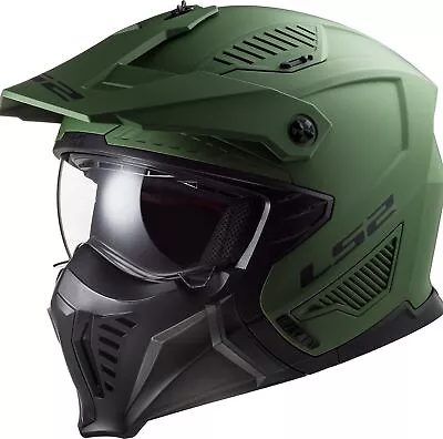 LS2 Drifter Solid Open Face Motorcycle Helmet W/SunShield Military Green • $169.98