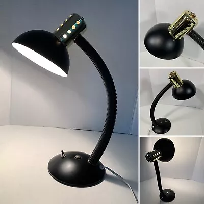 Vintage Black Gold Pierced Metal Adjustable Gooseneck Desk Lamp 17” • $26.13