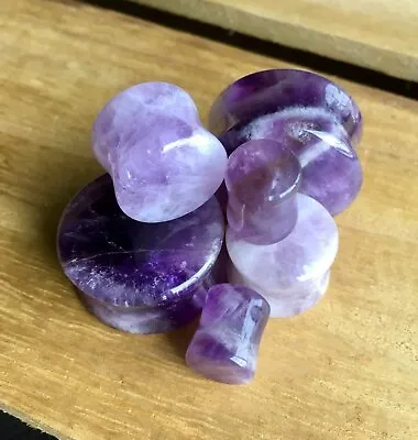 $9.95 • Buy PAIR Amethyst Amythest Organic Stone Plugs Gauges - Up To 32mm Available! 