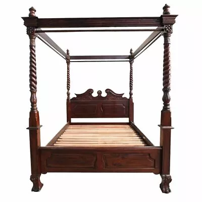 Solid Mahogany Wood Chippendale 4 Poster Bed Queen King Size Antique Style • $2740