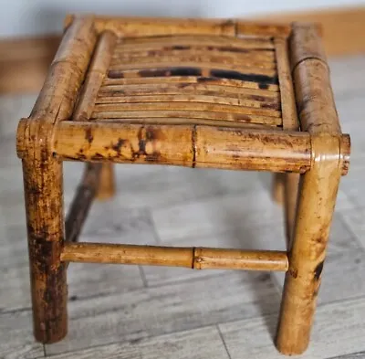 Vtg Burnt Bamboo Plant Stand Square Display Stool • $59.99