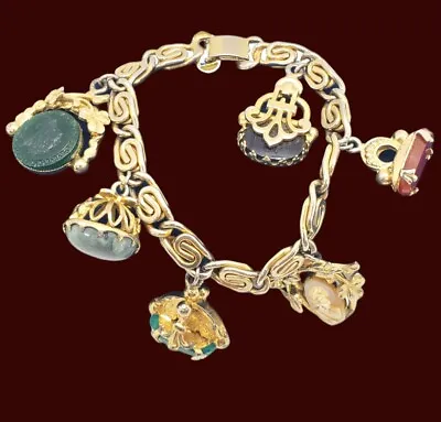 Vintage Goldtone Etruscan Style Charm Bracelet • $125