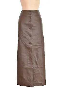 TOGETHER Real Leather Straight Pencil Long Length Brown Skirt Size UK10 W29  • £59.99