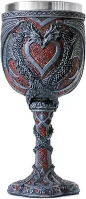 Medieval Double Dragon Wine Goblet Chalice 7oz Stainless Steel Cup Gift Idea • $55.95