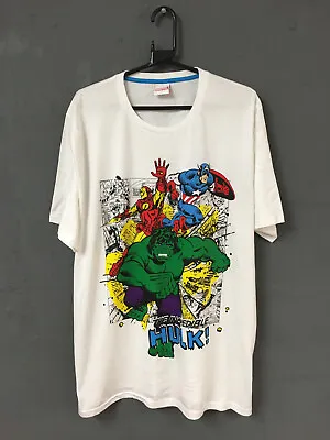 The Incredible Hulk Avengers Men's White T-Shirt 2XL Marvel Graphic Print • £9.95