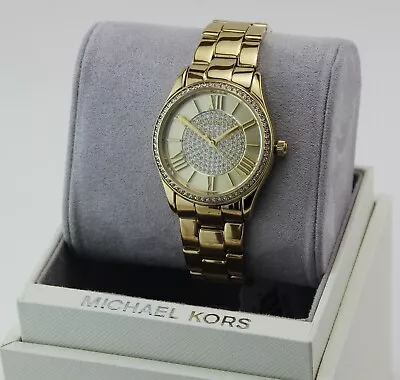 New Authentic Michael Kors Heather Crystal Pave Gold Women's Mk7073 Watch • $109.99