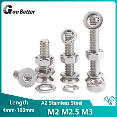 £1.63 • Buy M2 M2.5 M3 Countersunk Bolts Allen Key Socket Screw & Nut Washers A2 Stainless