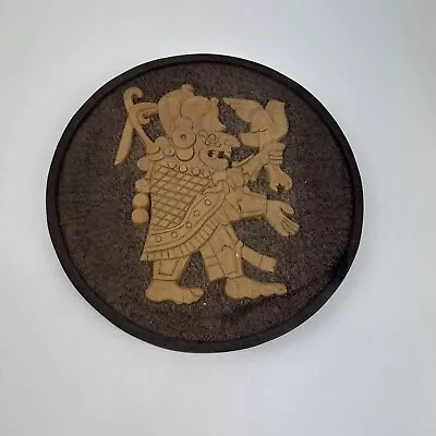 Vintage Hand Carved Wood Folk Art Mayan Warrior Wall Plaque Mexican • $54.44