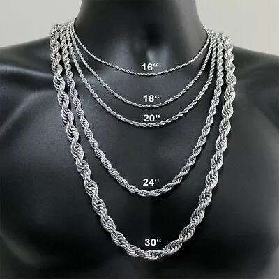 316L Stainless Steel Twist Rope Chain Necklace Men Women Choker 3/5/7mm 16 -30  • $10.49