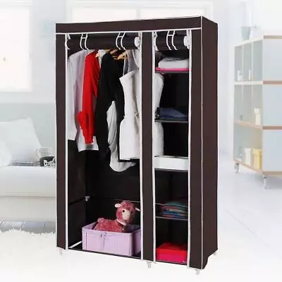 Fabric Canvas Wardrobe Hanging Rail Clothes Storage Cupboard Dustproof • £16.59