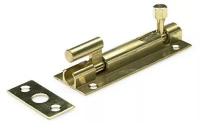 4” 100mm Necked Sliding Cranked Brass Door Bolt Shoot Security Gate Bathroom • £4.39