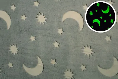 Minkee Winky Plush Glow In Night Stars Moon On Gray 50 X 160 Cm • £4.77
