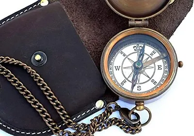 $15.49 • Buy Engravable Compass Nautical Pocket Brass Compass With Leather Carry Case,Pirates