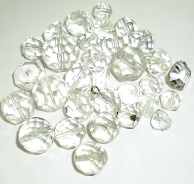 Vintage Lot Glass Clear Crystal Cut Beads 60 Grams Mixed Shapes Sizes Larger • $12.50