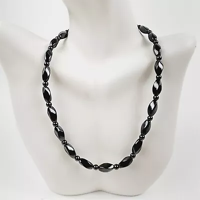 Black Slim Twist Magnetic Beaded Necklace Therapeutic Handmade • $28