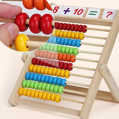 Abacus With Multi Color Beads Learn Math Classic Wooden Abacus Counting Toy • £16.39