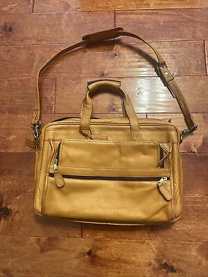 LATICO Camel Brown /Tan Leather Briefcase Laptop Messenger Bag Vintage Fast Ship • $128.56