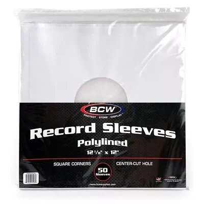 Pack Of 50 BCW Paper Record Sleeves 33 RPM - Polylined - SQ Corners - With Hole • $25.86