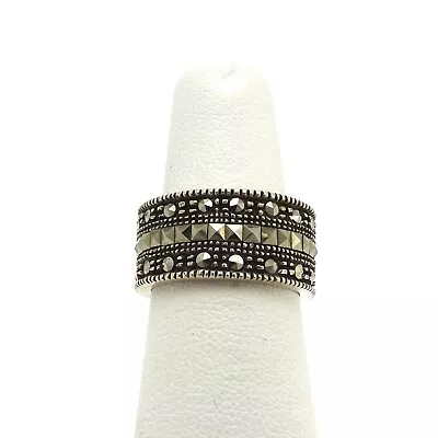 Vintage Sterling Silver Marcasite Geometric Shape Eternity Band Ring Sz6 • $46.55