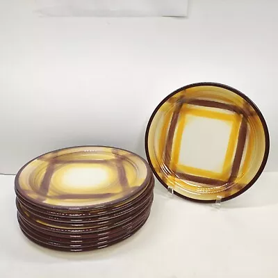 10 PCs Vintage Vernonware Organdie Bread Plates Brown Yellow Plaid Vernon Kilns • $29