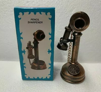 Old Tall Telephone Bronze Die Cast Metal Collectible Pencil Sharpener New / Box • $7.95