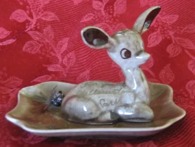 Vintage Ceramic Big Ears Deer Fawn Figurine On Tray - Yellowstone Park Souvenir • $8.98