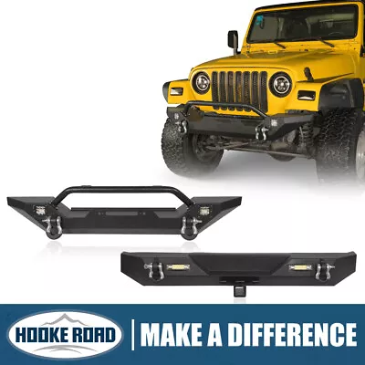 Fit Jeep Wrangler YJ TJ 87-06 Front Rear Back Bumper W/ LED Lights Winch Plate • $399.56