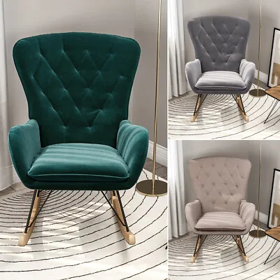 Upholstered Rocking Armchair Lounge Chair Nursing Sofa Tufted Button High Back • £119.95