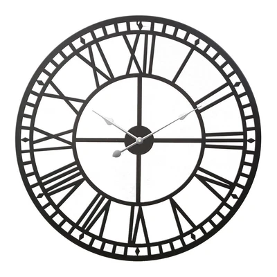 $39.95 • Buy Artiss 60CM Large Wall Clock Roman Numerals Round Metal Luxury Home Decor Black