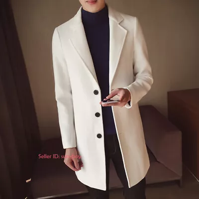 Men's Casual Woolen Blend Overcoat Long Jacket Lapel Coat Parka Outwear Trench • $35.06